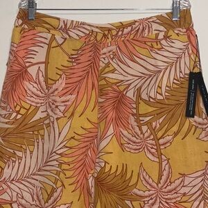 TAHARI 100% EUROPEAN LINEN ORANGE PINK PALM LEAVES PRINT WIDE LEG PRINT XL NWT